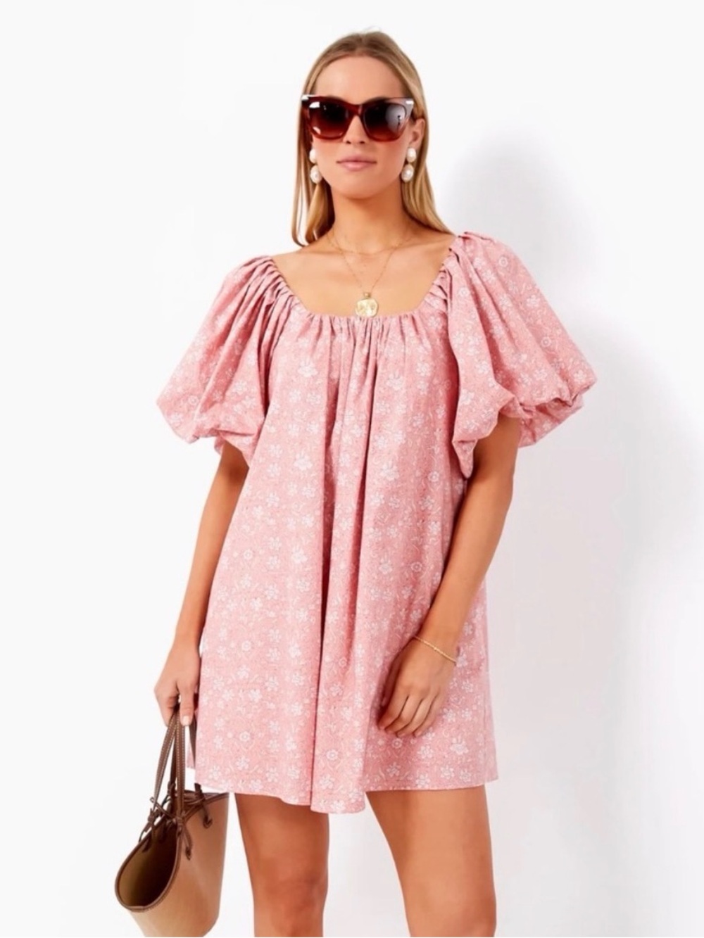 Hyacinth House Pink Floral Oakley Mini Dress Puff Sleeves Women’s Medium NEW